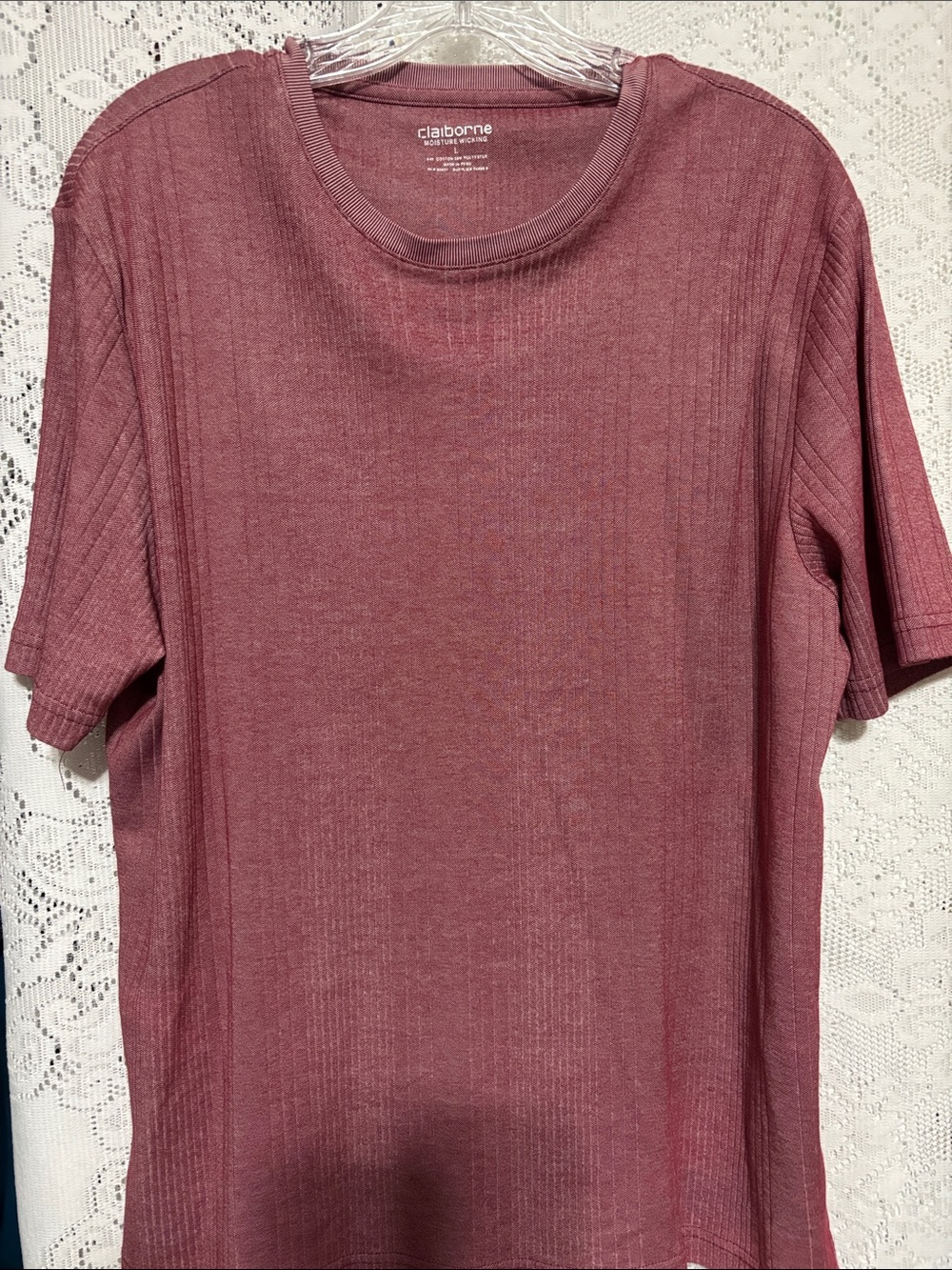 Claiborne Short Sleeve Ribbed Tee in Mauve Size L